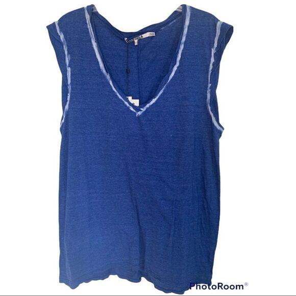 Pam & Gela Blue Bleach Deep V-Neck Muscle T-Shirt Large - Picture 1 of 9